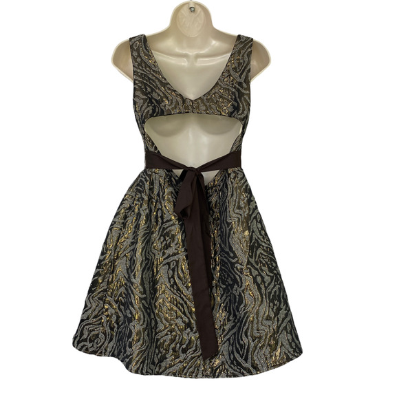 MM Couture Dress Small Animal Print Brown Gold Cutout Back Party Club Miss Me S - Picture 2 of 11